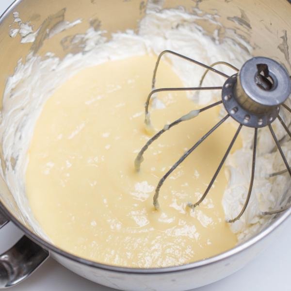 Cream mixture in a mixing bowl