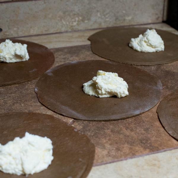 Cream placed onto each cake layer