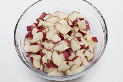 Diced potatoes in a bowl
