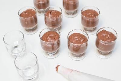 Chocolate Mousse pipped into small cups