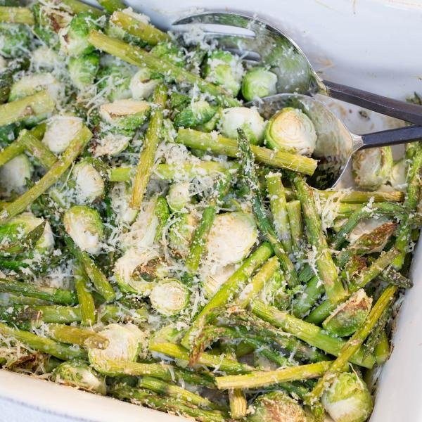 Parmesan Panko Roasted Veggies in a baking dish