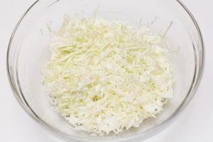 Shredded cabbage in a bowl