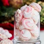 Peppermint Meringue Cookies in a tall vase like container