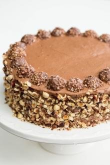 Ferrero Rocher Cake on a cake platter
