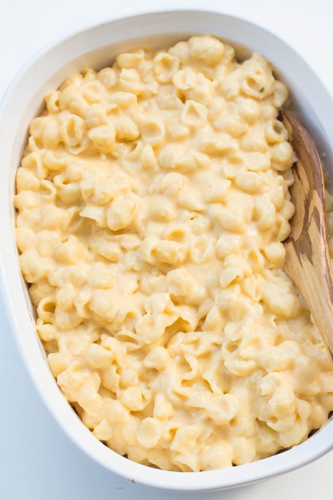 Mac and Cheese in a ceramic baking pan