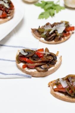 Mushroom Bell Pepper Canapes on a table