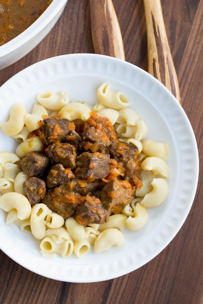 Beef Gravy in a plate with pasta