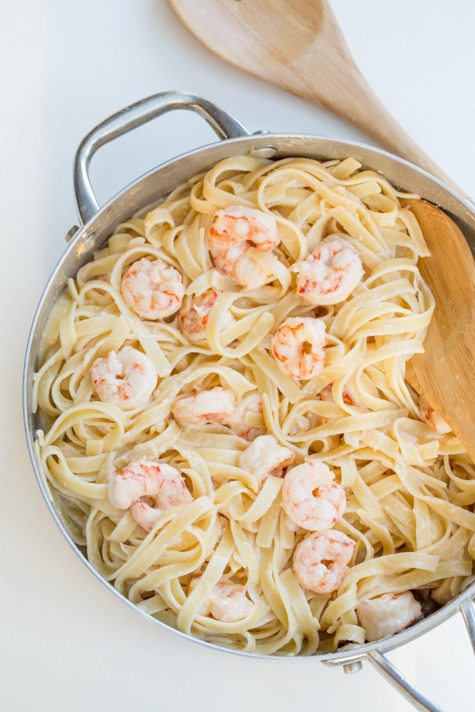 Creamy Shrimp Scampi in a deep skillet