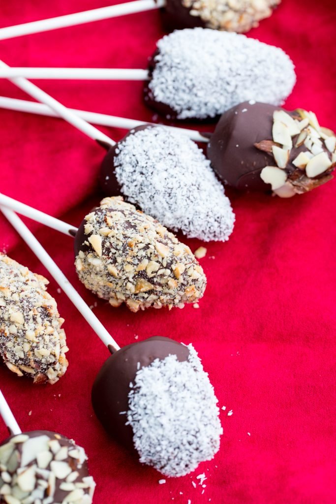 Chocolate Strawberry Pops on a table napkin