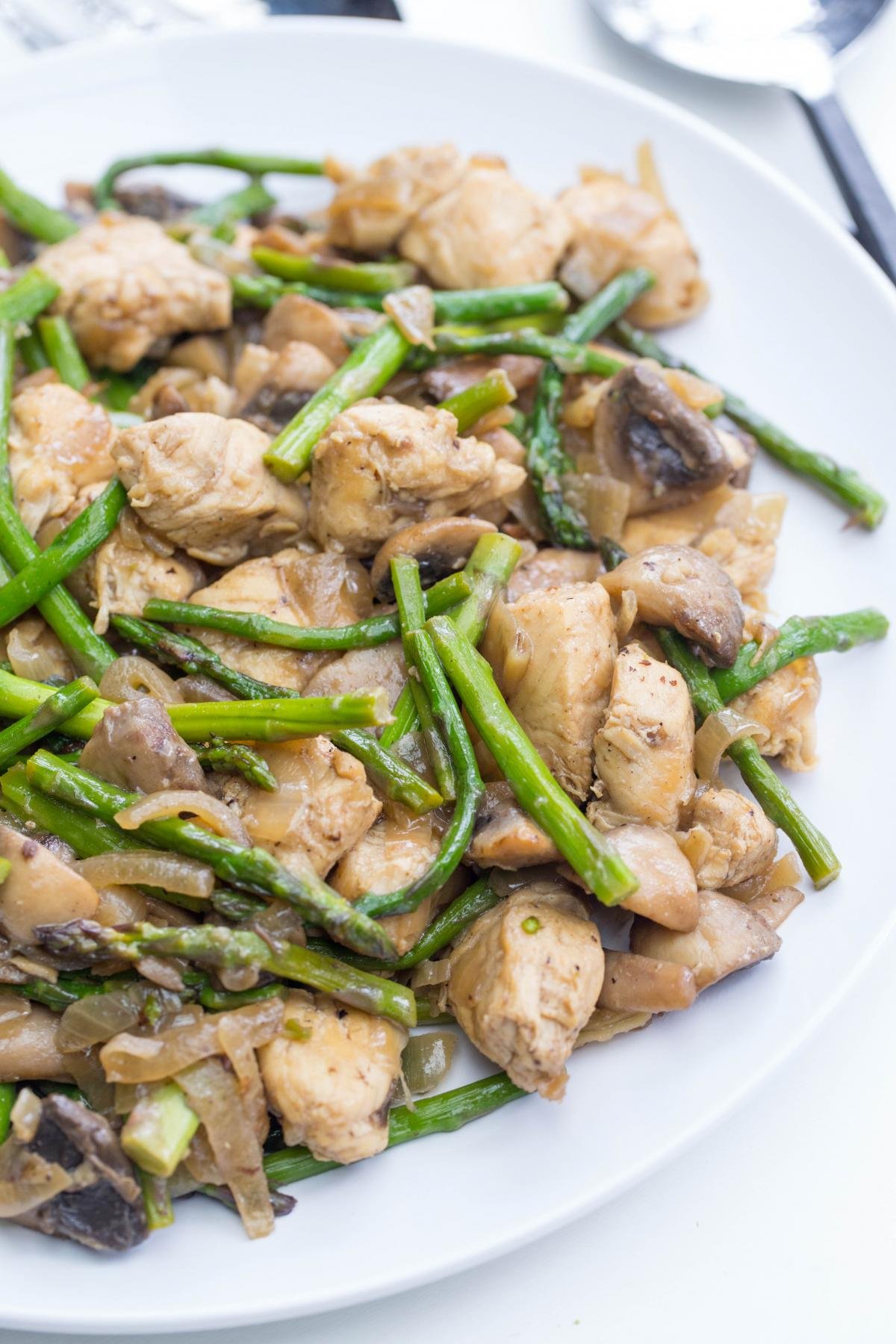 Chicken and Mushrooms with Asparagus Recipe - Momsdish