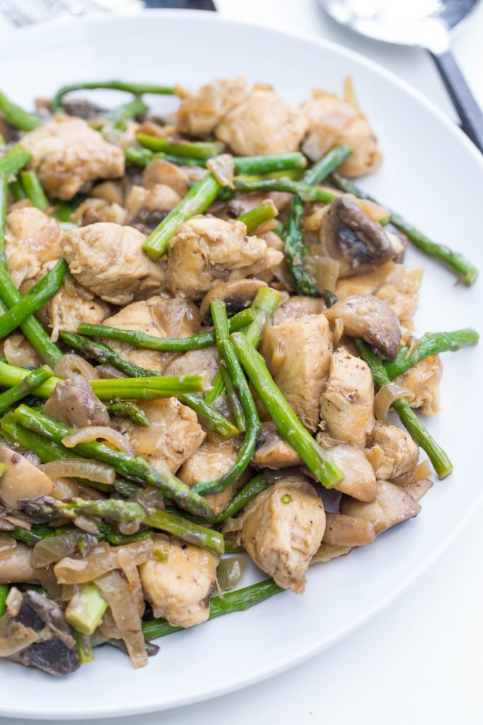 Chicken and Mushrooms with Asparagus on a plate