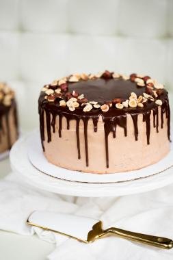 Chocolate Hazelnut Cake on a serving tray
