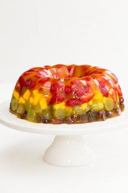 Jello Fruit Cake Dessert on a serving tray