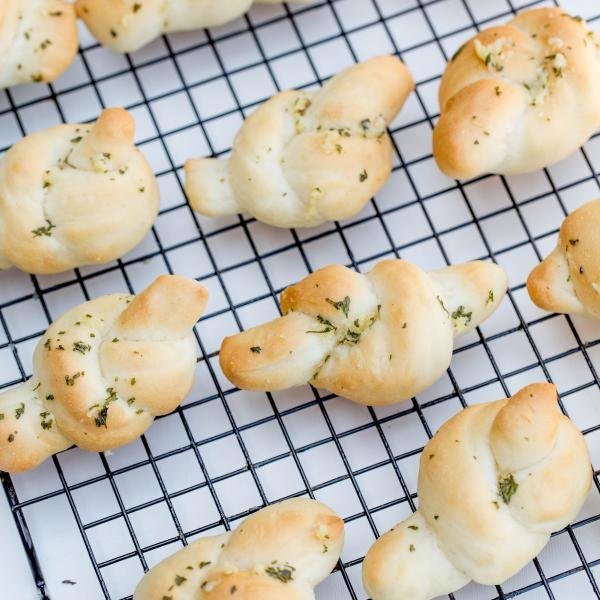 Garlic Knots on a baking rack