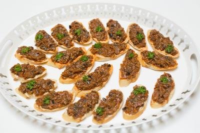 Hummus Eggplant Canapes on a large serving tray