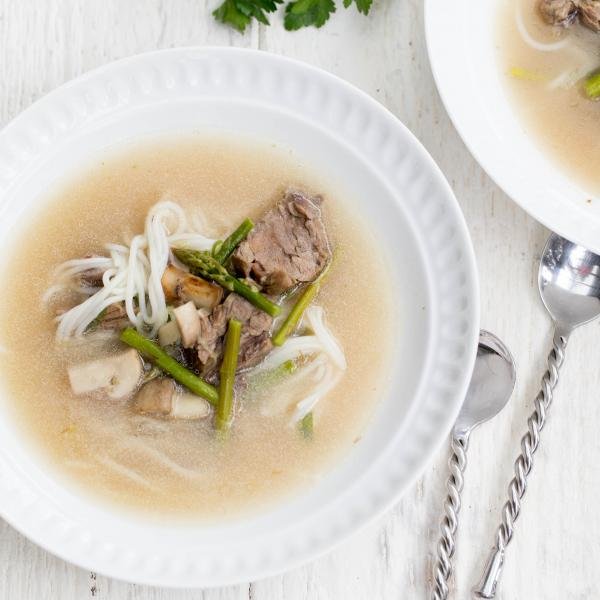 Beef Rice Noodle Soup in a bowl