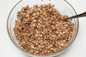 Chocolate Raspberry Granola mixture in a bowl