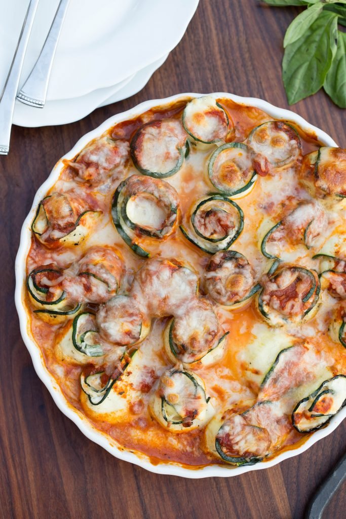Zucchini Roll-Ups in a serving tray