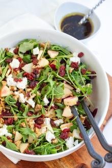 Beet and Goat Cheese Arugula Salad in a large bowl