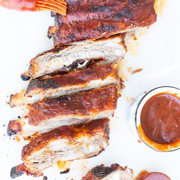 BBQ Ribs on a cutting board