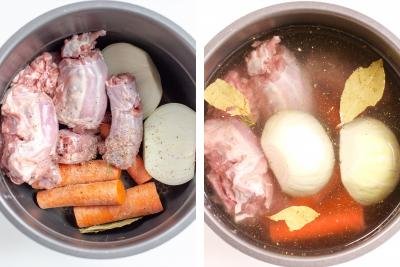 Pot with turkey necks and vegetables.