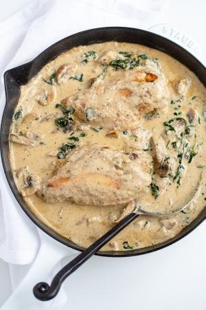 Creamy Pan Seared chicken breasts in a skillet