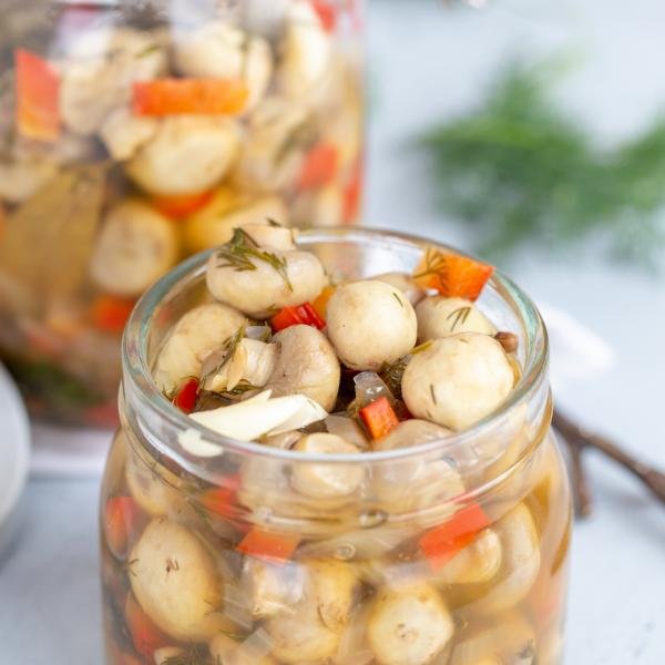 Easy Marinated Mushrooms in a jar