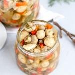 Marinated mushrooms in a jar