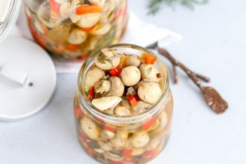 Marinated mushrooms in a jar
