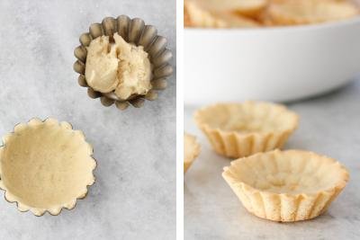 Tart shells with dough, second image baked tarts.