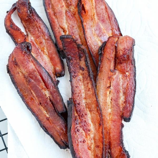 Air fryer crispy bacon on a towel