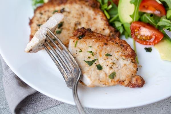 Pork chops with a plate and a fork