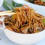 Korean spicy noodles in a bowl