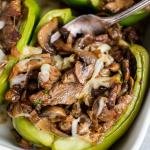 Cheesesteak Stuffed Peppers in a baking dish