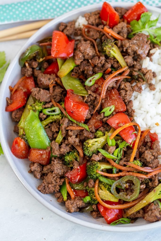 Korean Beef Stir Fry in a skillet