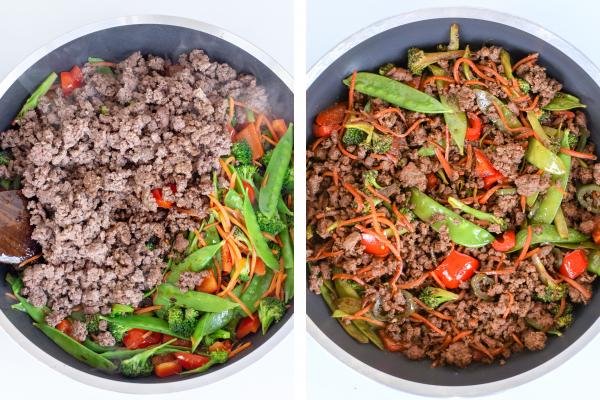 Skillet with vegetables and ground beef