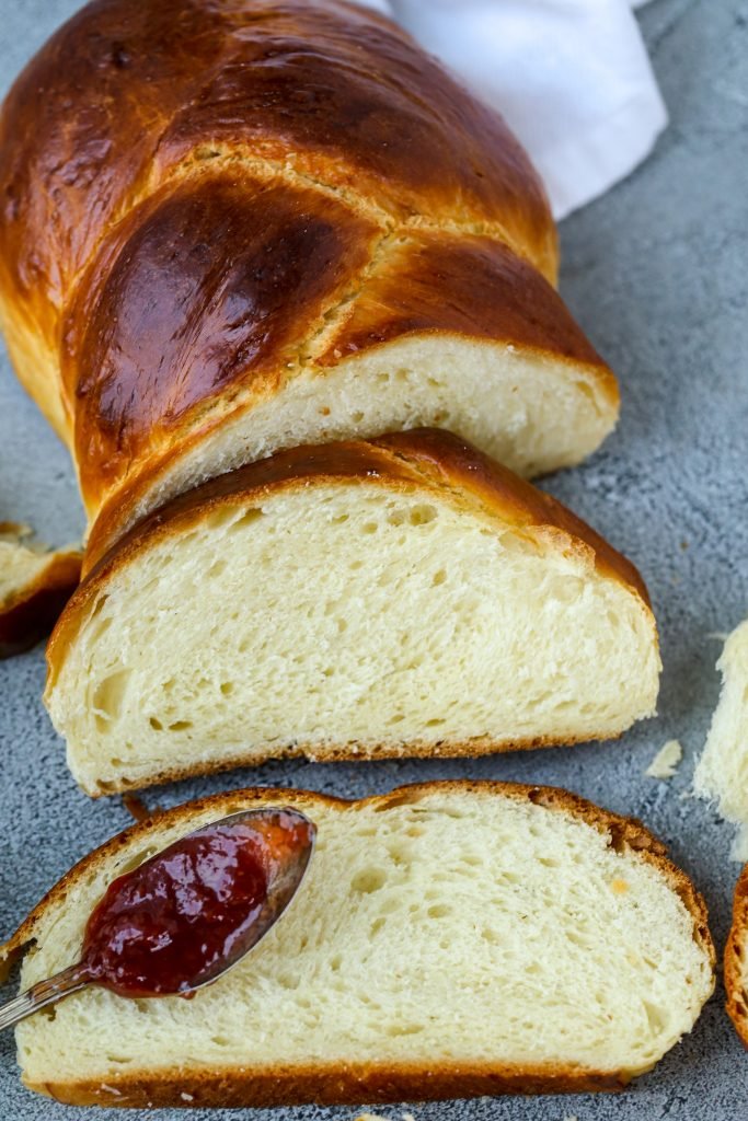 Brioche bread slices with jam
