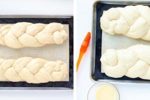 Brioche Bread raising on a tray