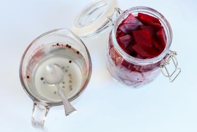 Jar with beets and marinate