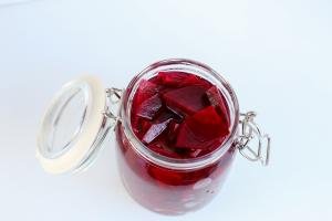 Beets pickling in a jar