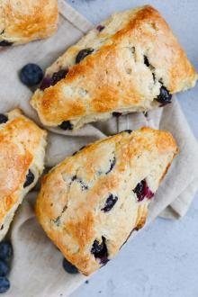 Blueberry scones on a towel