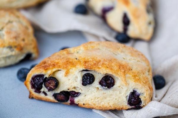 Blueberry scones on a towel