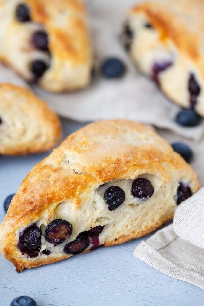 Blueberry scones on a towel 