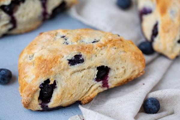 Blueberry scones on a towel