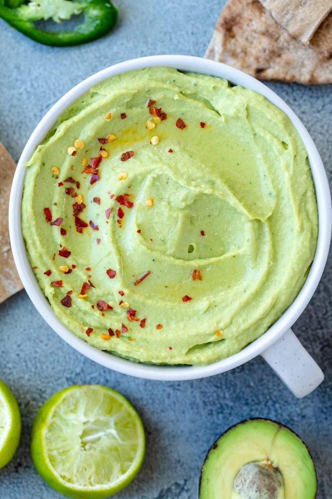 Avocado hummus in a bowl 