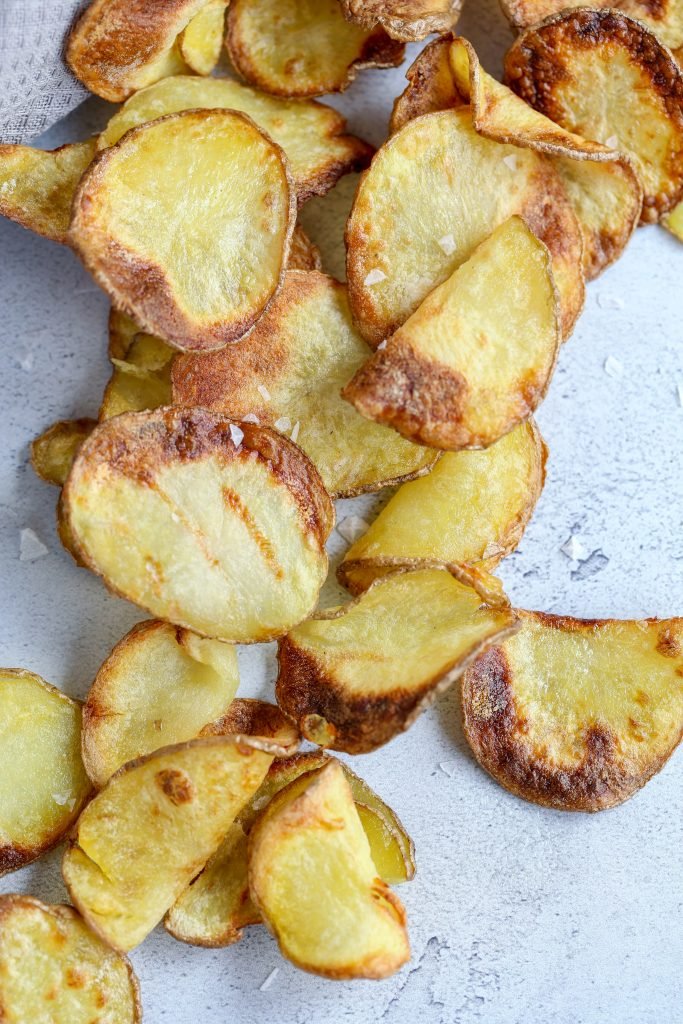 Air Fryer Potato chips on a tray