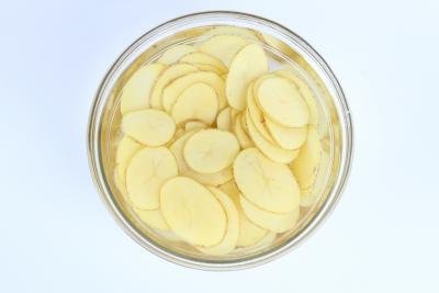 Sliced potatoes in water