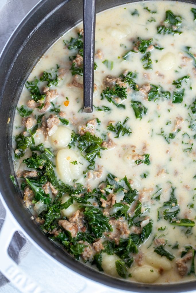 Gnocchi Zuppa Toscana soup in a pot
