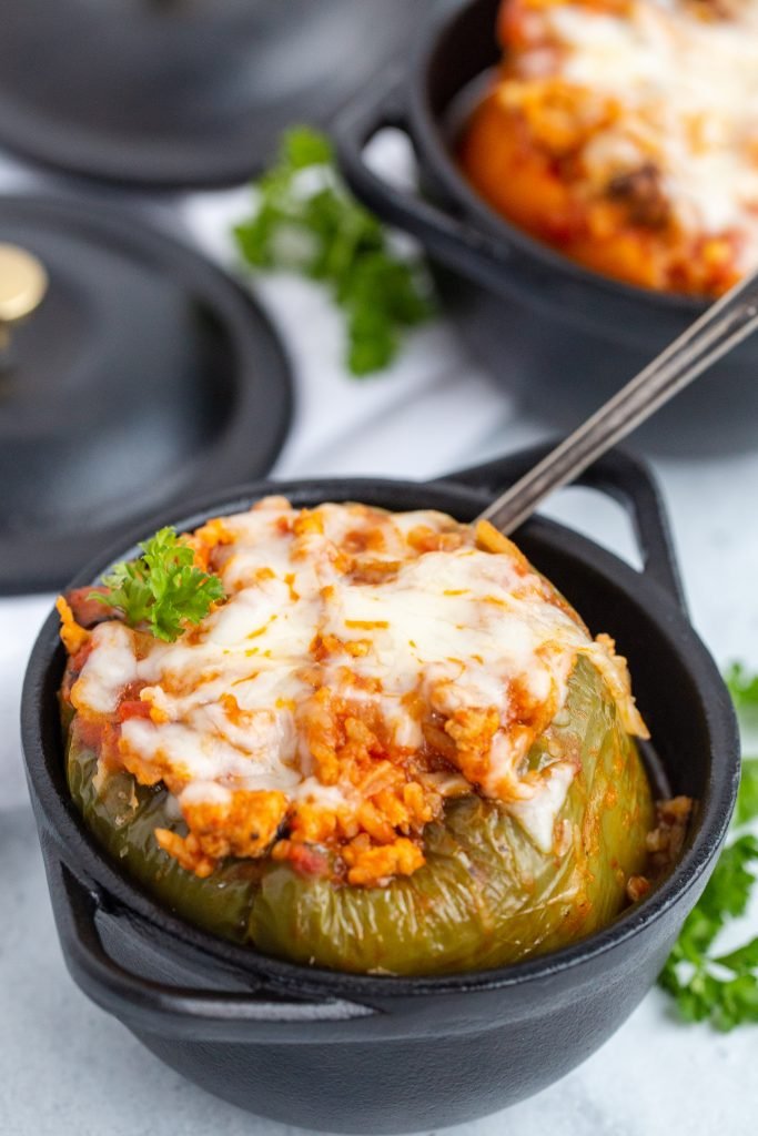 Ground Turkey-Stuffed Bell Peppers  in a dish