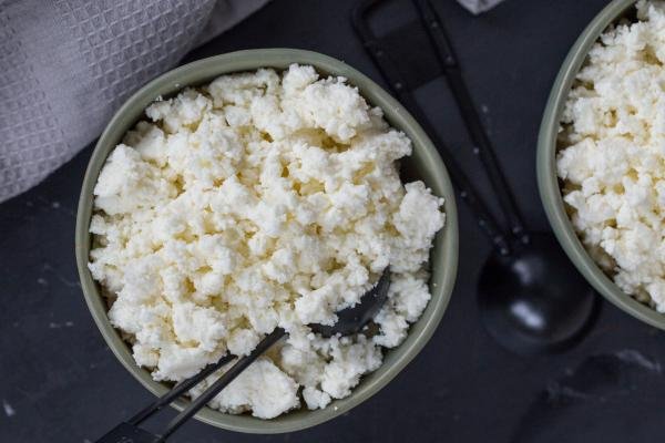 Farmers Cheese in a bowl with spoon